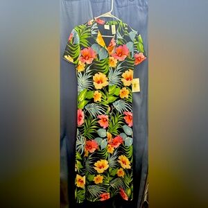 Emma James Black Tropical Floral Midi Dress